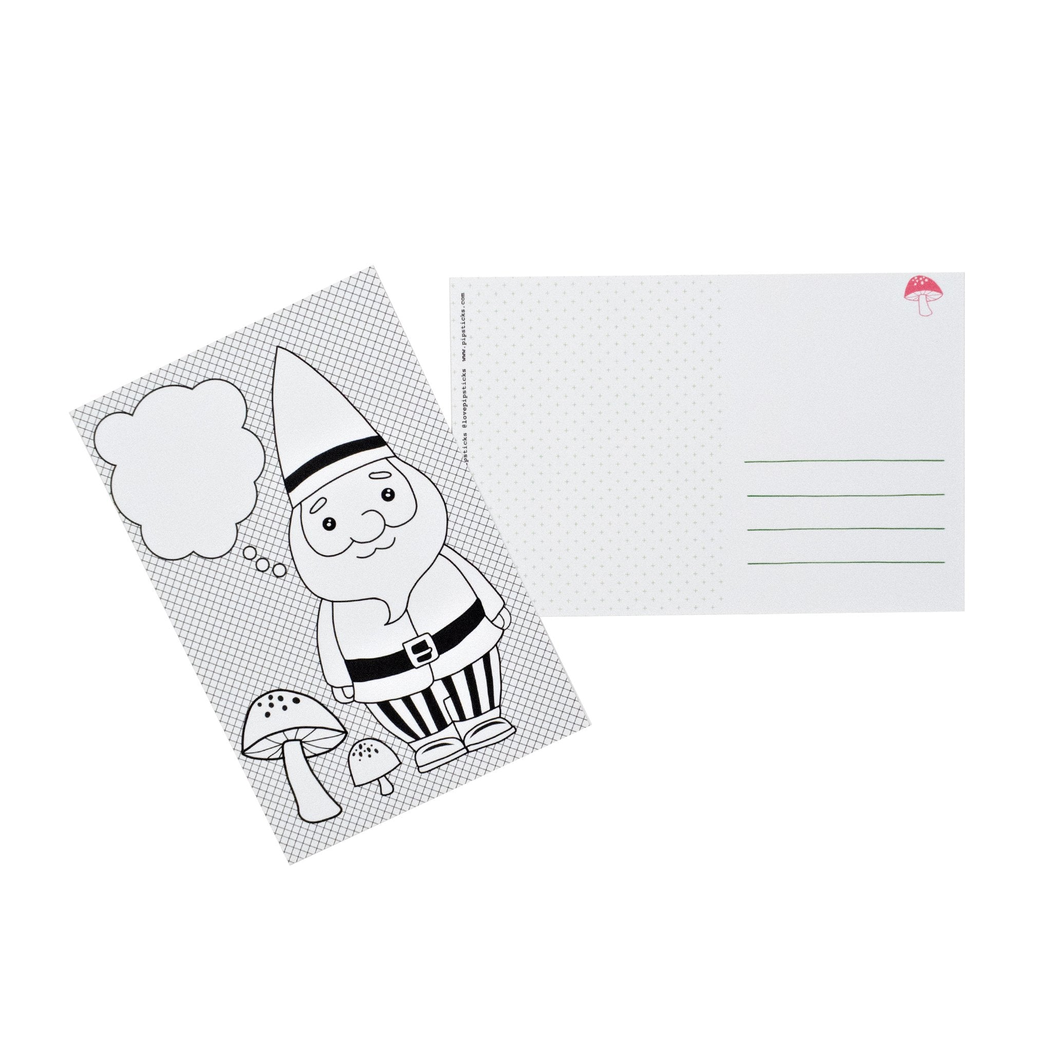 Color-in Gnome Postcard Pack