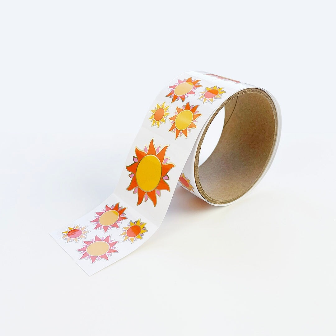 Flaming Sun Stickers On The Roll