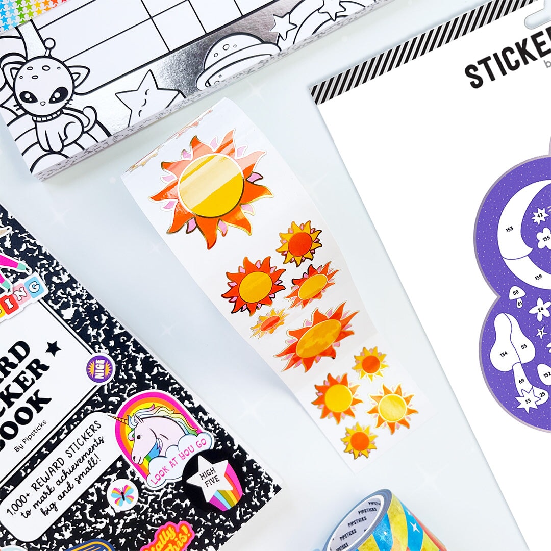 Flaming Sun Stickers On The Roll