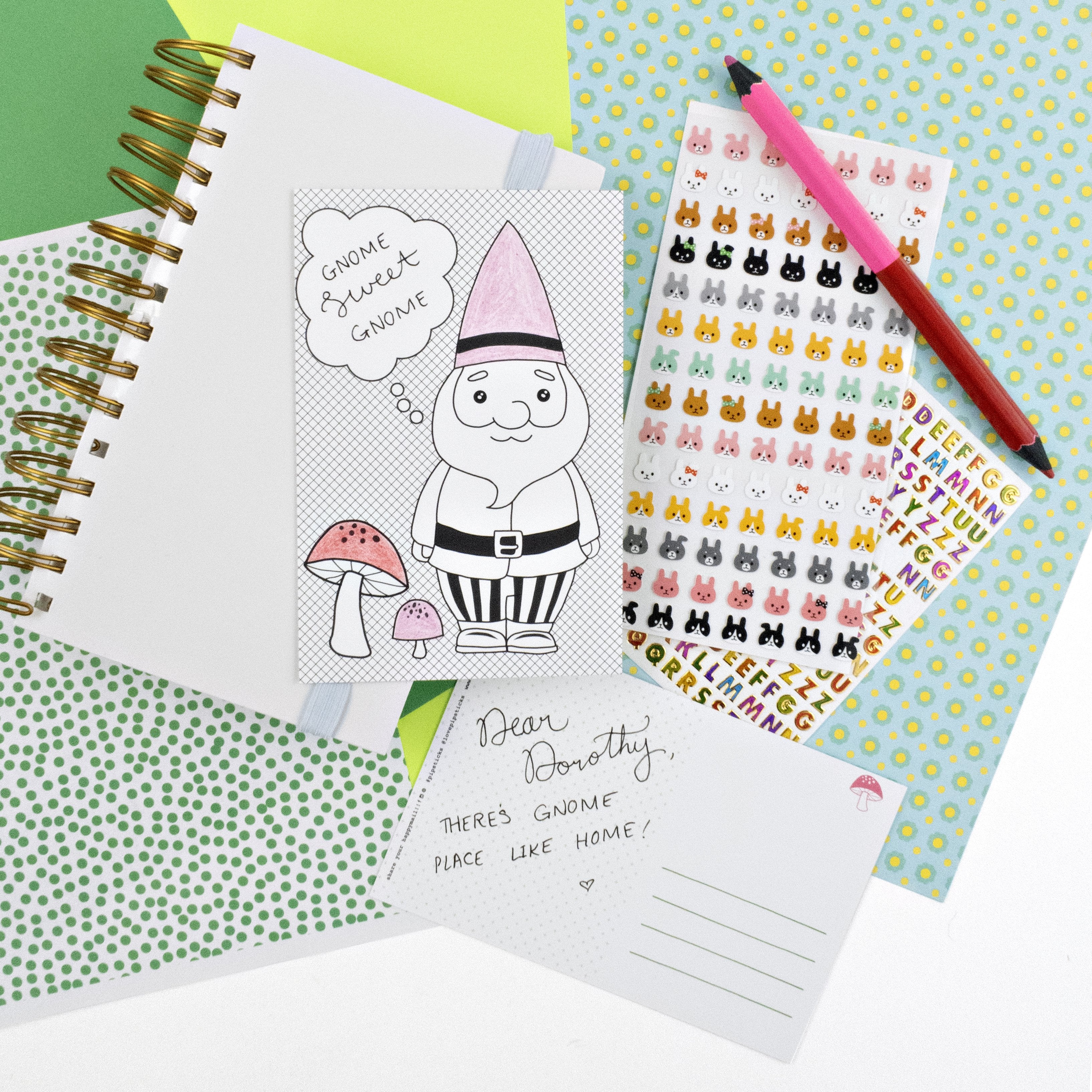 Color-in Gnome Postcard Pack