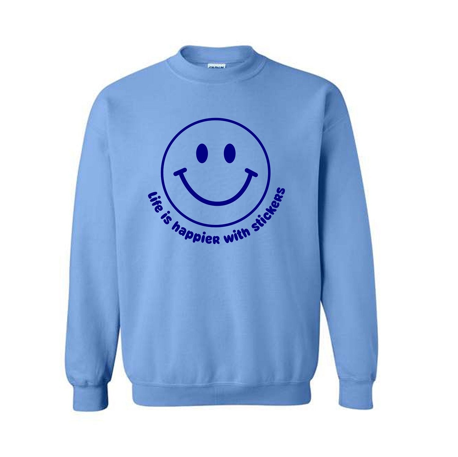 Life Is Happier Crewneck Sweatshirt: Blue