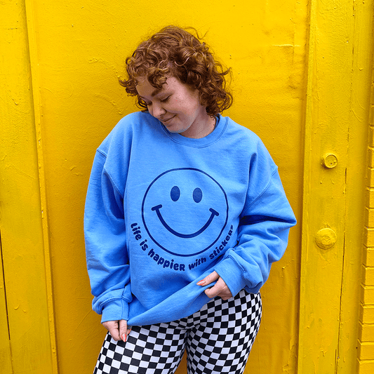 Life Is Happier Crewneck Sweatshirt: Blue