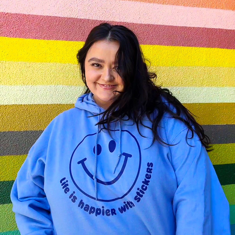 Life Is Happier Hoodie Sweatshirt: Blue