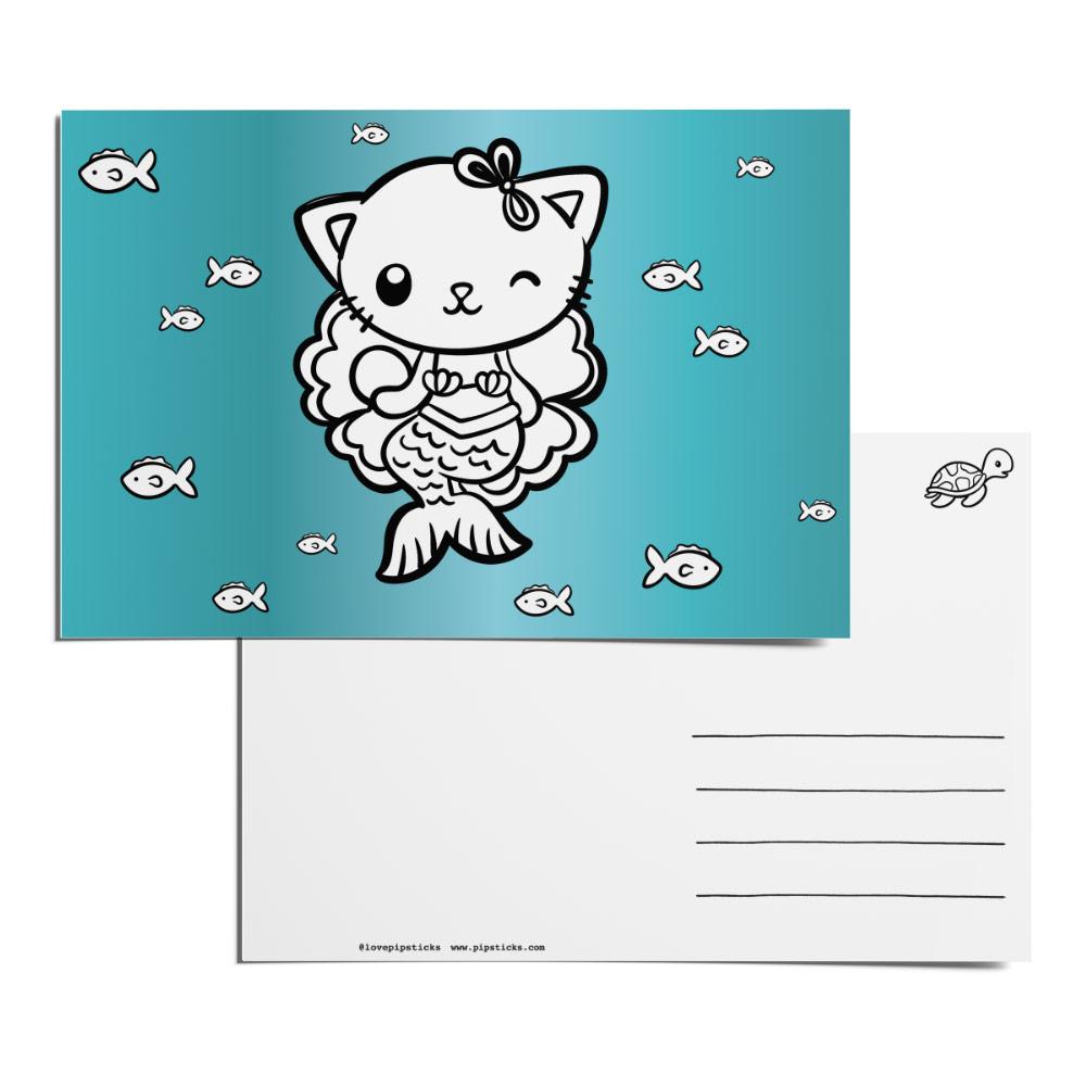 Color-in Purrmaid Postcard Pack