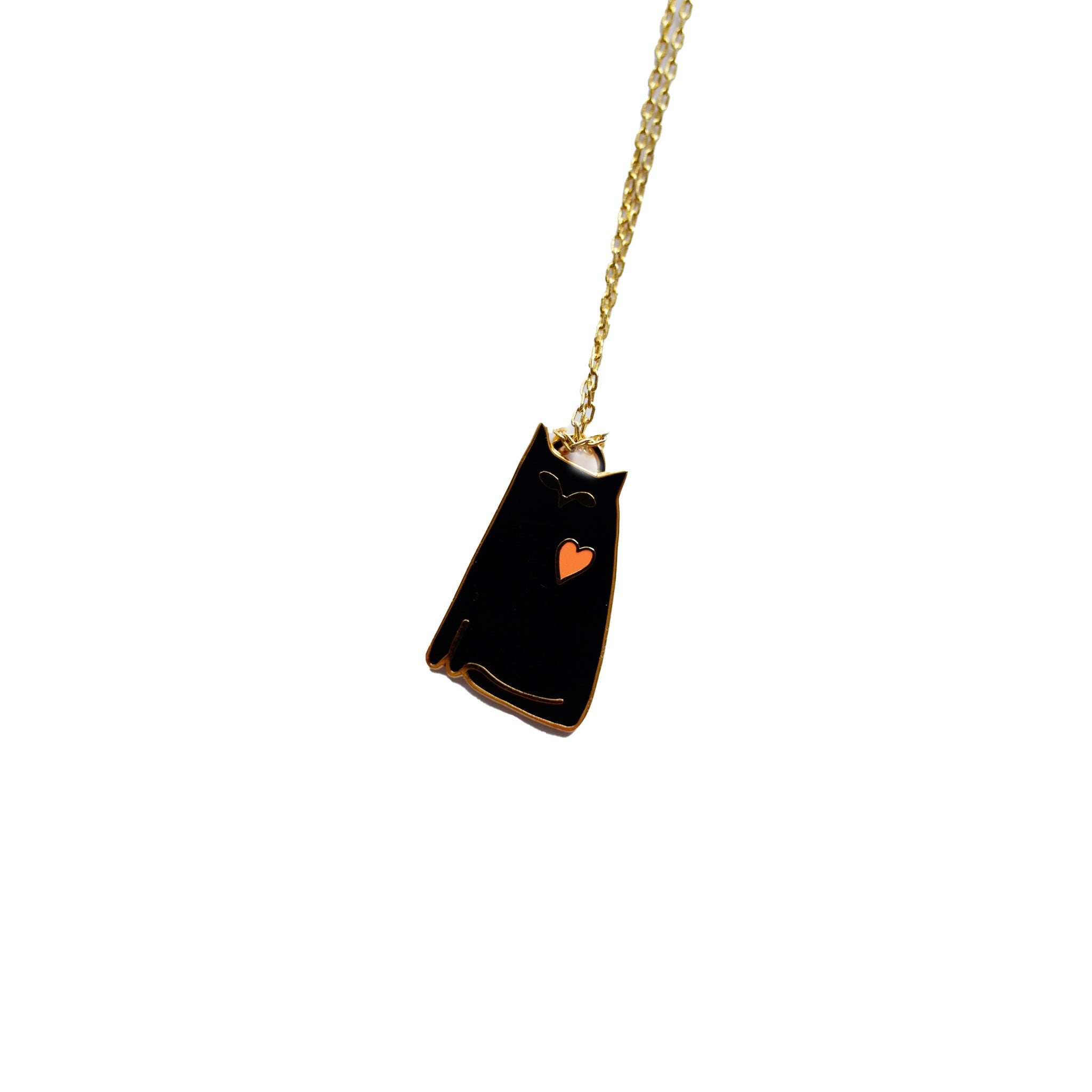 Yellow Owl Workshop: Black Cat w/Heart Necklace