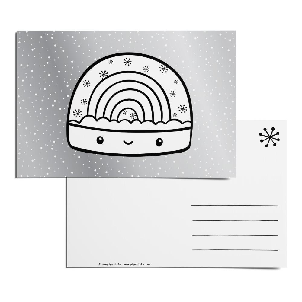 Color-in Kawaii Snowglobe Postcard Pack