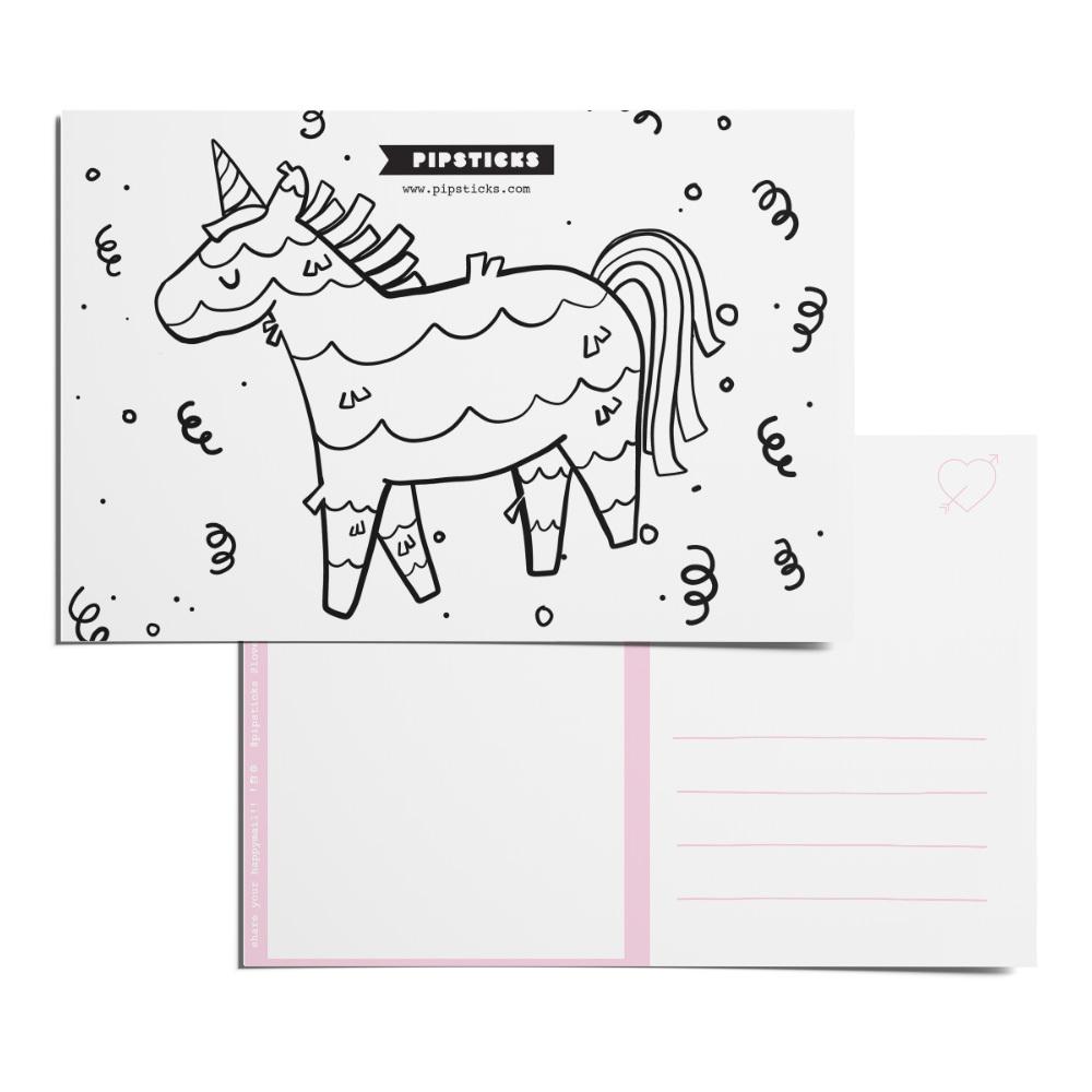 Color-in Piñata Postcard Pack