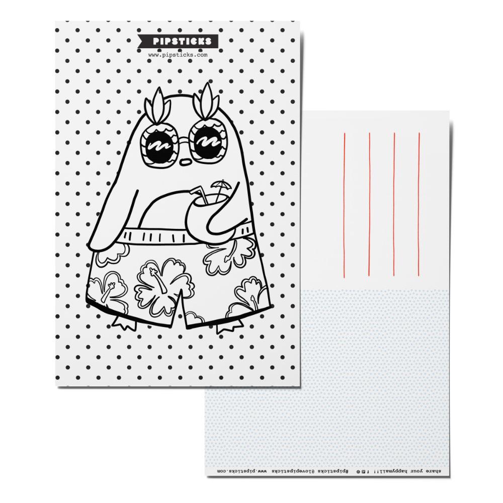 Color-in Tropical Penguin Postcard Pack