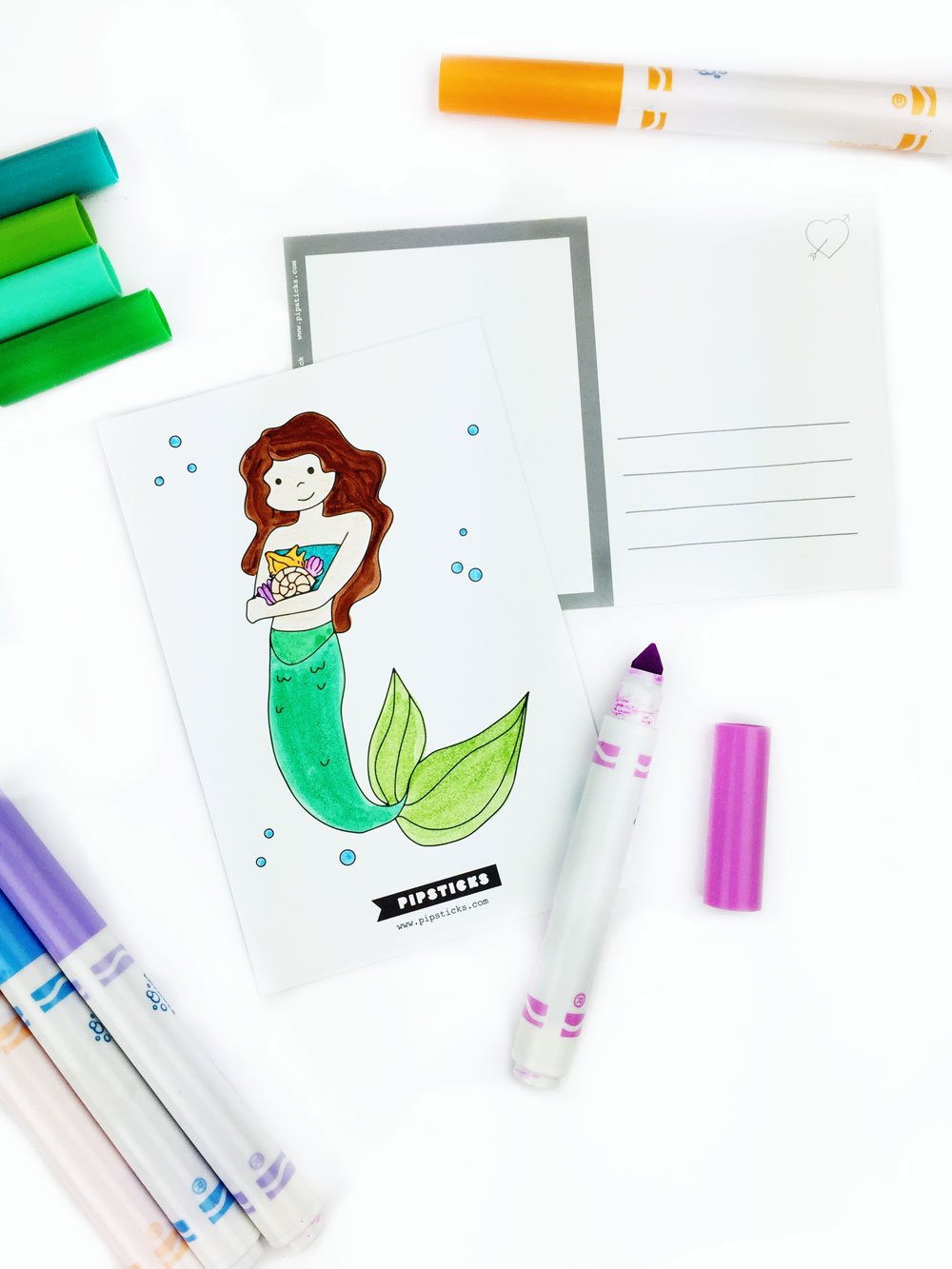 Color-in Mermaid Postcard Pack